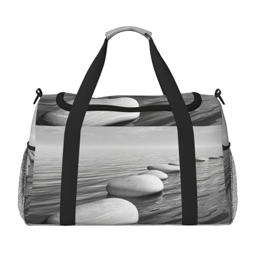 Sac de nuit gris avec impression pierres zen pour adulte taille unique