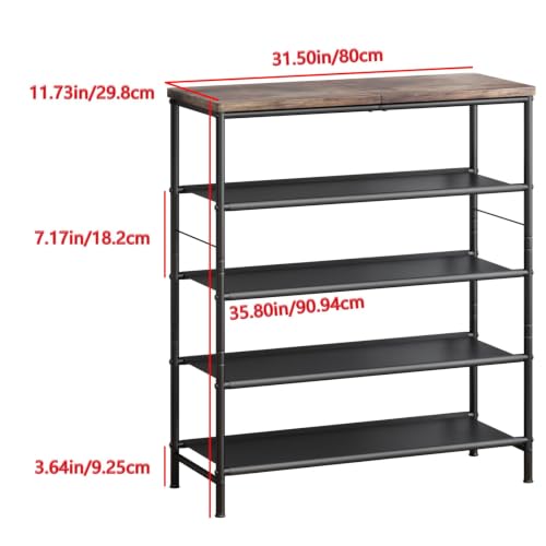 Image of INGIORDAR Shoe Rack Organizer 5 Tier Metal Organizer Shelf with Industrial MDF Board and Layer Fabric for Entryway Closet Bedroom Living Room Garage,Black & Rustic Brown (Black+Rustic Brown, 5 Tier)