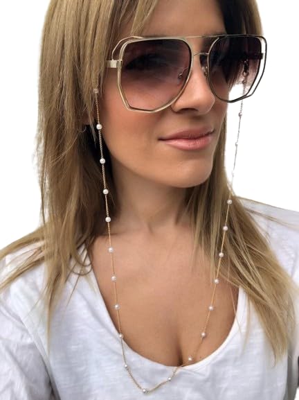 Vighneshwar traders Face Mask Chain Necklace Holder lanyard Unisex Mask Strap, Anti-lost Mask Leash, Stylish Sunglass Reading Eyeglass Cord Adjustable End Glasses Holder(70 cm white beads chain)