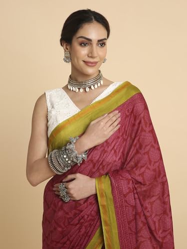 Image of RATAN Women's Pure Soft Cotton Saree with Blouse Piece | Lightweight Breathable Daily Wear Cotton Saree | Traditional Printed Saree for Office Casual & Summer Wear