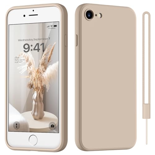 HGH für iPhone SE 3/2 (2022/2020) für iPhone 8/7 Hülle Silikon mit Lanyard Handyhülle für iPhone 8/7/SE 3/2 Dünn Rundumschutz mit Microfiber-Innenfutter Kratzfest Case 4.7 Khaki