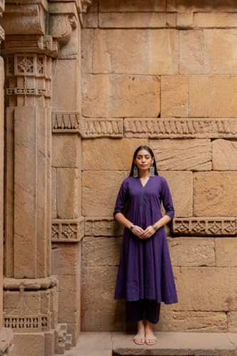 Image of GoSriKi Women's Rayon Blend Solid Anarkali Kurta with Pant & Dupatta