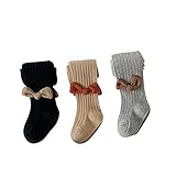 Feidoog 3 Pack Baby Girls Cable Knit Tights Seamless Leggings Bowknot Pantyhose Stockings,Black+Khaki+Gray,S,1-3T