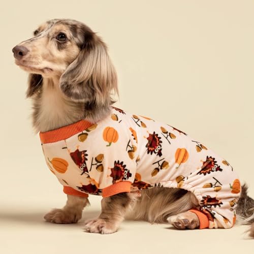 Image of Fitwarm Thanksgiving Turkey Dog Pajamas, Funny Dog Winter Clothes for Small Dogs Girl Boy, Pet Jumpsuit, Cat Onesie with Feet, Lightweight Velvet, Orange, XXL