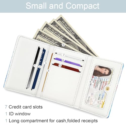 Image of Turtle Small Wallet Women, RFID Blocking Trifold Wallet, Cute Credit Card Holder with Kaychain, Credit Card Wallets, Vegan Leather, 7 Card Slots, ID Window, Wallets for Women Ladies Girls