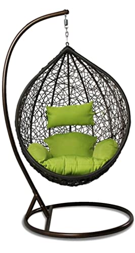 Image of Single Seater Swing Chair with Stand and Cushion Hammock Swing for Adult Outdoor Indoor Garden Living Room Balcony Hanging Chair (Brwon Green)