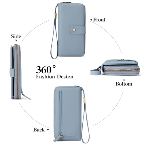 Image of GAEKEAO Wallet for Women Clutch RFID Blocking Wristlet Leather Purse Large Capacity Credit Card Holder with Grip Hand Strap