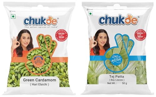 Image of Chukde - Tej Patta 50 Gm (Pack Of 2) - Hari Elaichi 50 Gm (Pack Of 1) - Whole Spices - Combo Pack