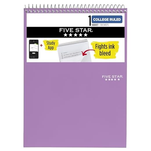 Five Star Top Spiral Notebook + Study App, 1 Subject, College Ruled Notepad, 8-1/2" x 11", 100 Sheets, Fights Ink Bleed, Water Resistant Cover, Amethyst Purple (820058B-ECM)