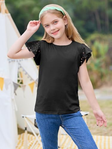 Image of Imily Bela Girls Ruffle Sleeve Shirts Crewneck Eyelet Tops 4-15 Years | Cute summer casual blouse, Soft breathable eyelet fabric with ruffle sleeves, Comfortable daily shirts for kids