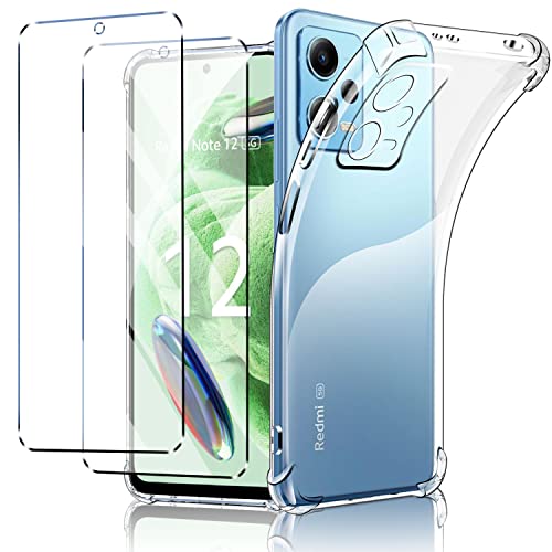 Fundas Xiaomi Redmi Note 12 5G: Protección y estilo para tu smartphone New&Teck Carcasa Funda para Xiaomi Redmi Note 12 5G (no para Note 12 4G) + 2 Vidrio Templado Protector de Pantalla, Funda de Silicona Transparente TPU Flexible, Bumper con Esquinas reforzadas
