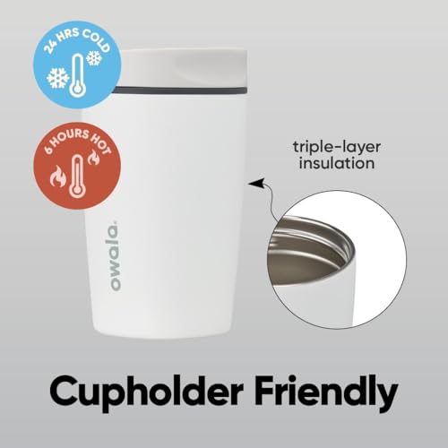 Image of Owala SmoothSip Slider Insulated Stainless Steel Coffee Tumbler, Reusable Iced Coffee Cup, Hot Coffee Travel Mug, BPA Free 12 oz, Peachy Keen