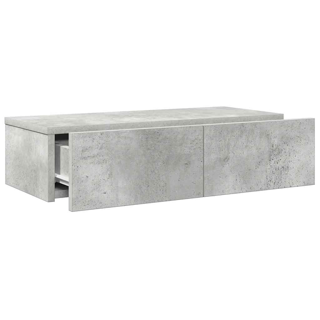 Estantería de pared con cajones, color gris hormigón, 60 x 26,5 x 15 cm, material de madera, diseño moderno y resistente, estantería flotante para baño, salón, dormitorio, cocina