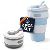 VIKROM Collapsible Coffee Cup with Lid, 2 Pack, 12 Oz Silicone Travel Mug