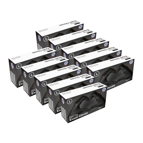 IEA Medical Nitrilhandschuhe schwarz, 1000 Stück (Karton 10x100er Box), Einmalhandschuhe L, Nitrilhandschuhe, Handschuhe Einweg puderfrei, latexfreie Gummihandschuhe