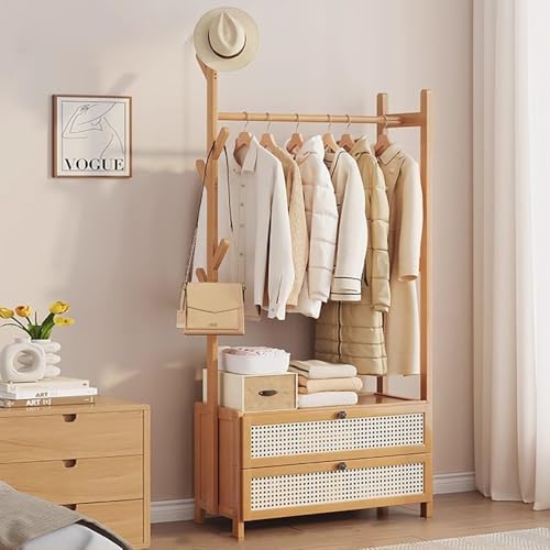 angrounps Perchero Burro de Bambú, Vestidores Armarios Abiertos Madera, Perchero de Pie con Zapatero, Multifuncional Perchero de Ropa para Dormitorio Salón 100x30x158cm