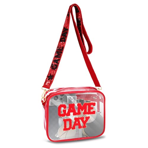 boderier Game Day Clear Bag Stadium Approved Crossbody Purse Bag Beaded Sequins Purse Strap Clear Bag for Stadium Events