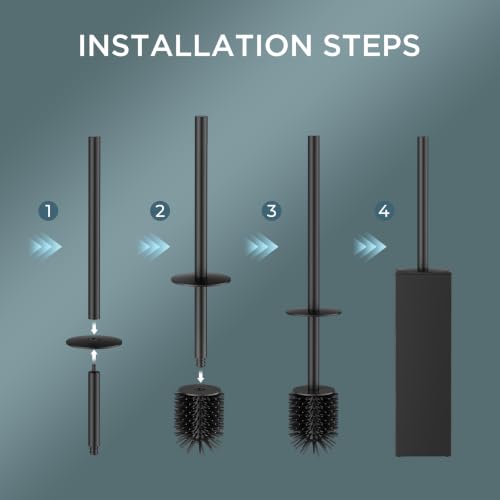 Image of FORIOUS Stainless Steel Toilet Bowl Brush Scrubber and Holder Set Tall