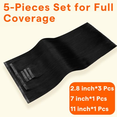 Image of Full Shine Butterfly Weft Hair Extensions Human Hair, Jet Black 16 Inch 90g | 5Pcs Straight Hairpieces, Invisible Pu Holes, Comfortable Genius Weft, Lightweight Micro Bead Hair, Natural Look for Women