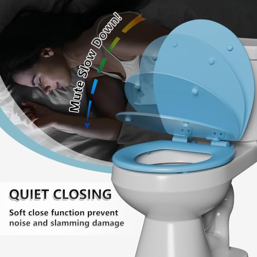 Image of Angol Shiold Slow Close Wood Toilet Seat（Blue, Round 16.5''）