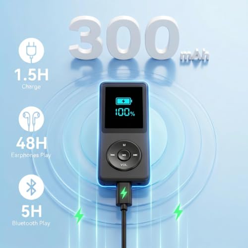Image of TMY 128GB Mini MP3 Music Player with Bluetooth 5.4 & Voice Control Earphones, Video Playback,Pocket-Sized MP3 Player for Music,Voice Recording,FM Radio (TMYP17)