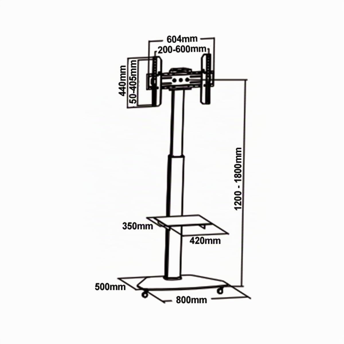 mywall HP1DL TV-Rollwagen Standfuß für Flachbildschirm 37" - 70" (94 - 178 cm) bis 40Kg silber VESA 200x200 - VESA 600 x 400 Drehbar 20 Jahre Garantie