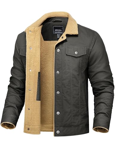 Image of TACVASEN Sherpa Jacket Men Winter Work jacket Warm Fleece Lined Cotton Cargo Military Coat with Multi Pockets Grey L
