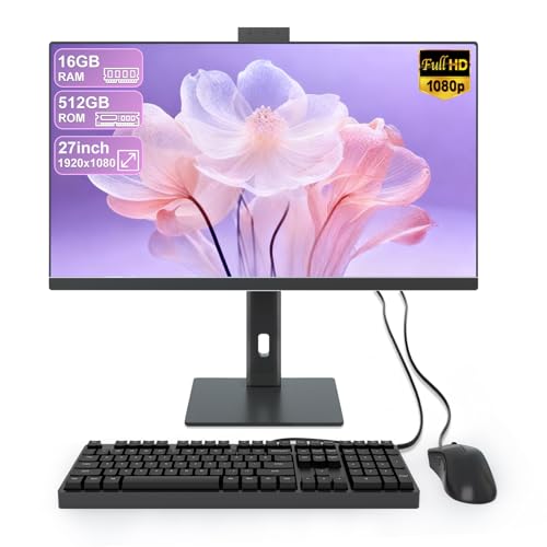 Computer all-in-one Computer desktop da 27' Quad-Core N95(fino a 3,4 Ghz)512 GB SSD 16 GB RAM con webcam,PC all-in-one che supporta lo schermo rotante,WiFi a doppia banda Bluetooth 4.2,nero