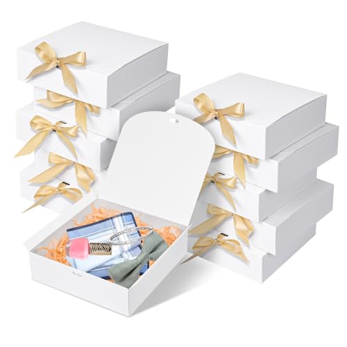 WLUSEAXI 10pack Gift Boxes with Lids 6.5x6.5x2 White Gift Boxes For Presents Paper Boxes Gift Boxes with Ribbon for Birthday Wedding Party Chocolate Candy