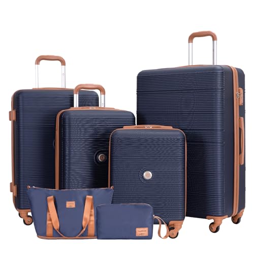 Image of Travelhouse 4 Piece Luggage Sets with Spinner Wheels, Hardshell ABS 6 peice Suitcase Set with Tsa Lock, Lightweight Hardside Travel Suitcases with Waterproof Duffle Bag for Men Women (BLUE)