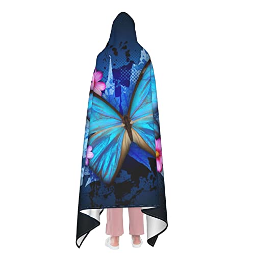 Blue Butterfly Hooded Blanket Anti-Pilling Flannel Wearable Blanket Hoodie-Plush Warm Blanket Throw Blankets Fit For Kids, Adults, Teens #TOP2