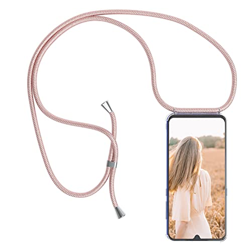SIMao Funda Con Cuerda Para Huawei Y5P Funda Con Cadena Para Teléfono Móvil Con Correa Ajustable Transparente TPU Silicona Carcasa Con Collar De Cordón Funda Con Cordón De Colgar,Negro