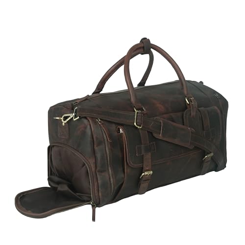 22 Inch Genuine Leather Duffel Bag Overnight Travel Weekend Sports Gym Cabin Carryon With Shoe Compartment For Men -  VINTAGE CRAFT SHOP
