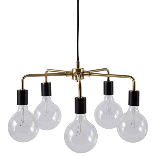 Review Product Amazon Brand – Rivet 5-Arm Mid Century Modern Ceiling Pendant Chandelier Fixture With 5 Light Bulbs - 20 x 20 x 36 Inches, Black and Brass Finish