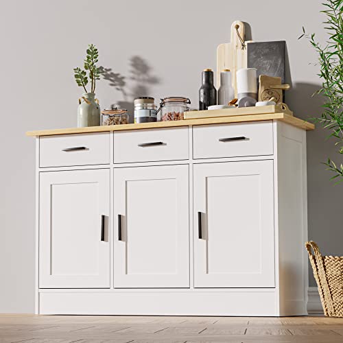 Cozy Castle Kitchen Buffet Cabinet, Kitchen Storage Cabinet With 3 Doors And 3 Drawers, Accent Buffet Sideboard For Dining Room, Living Room And Kitchen, White #TOP22