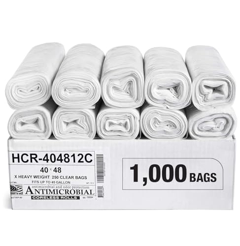 Image of Aluf Plastics 45 Gallon 12 Micron (eq) Clear Trash Bags 40 inch x 48 inch 1000 Bags