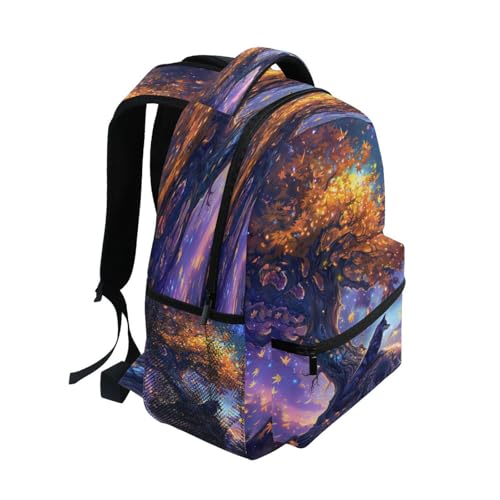 Wolf Gold Tree Moon Backpack for School Boys Girls Adults Kids Bookbag Laptop Bag 15L2