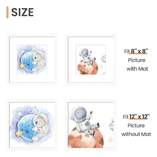 Image of upsimples 12x12 Picture Frame, Display Pictures 8x8 with Mat or 12 x 12 Without, Wall Hanging Square Frames, White, 1 Pack