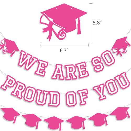 Image of We Are So Proud Of You Banner Graduation Party Decorations Congrats Grad Cap Garlands Wall Sign Hotpink