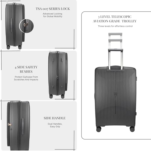 Image of F Gear Myton Dark Grey Large Front Opening Hard Luggage | Lightweight Expandable Check-in Suitcase with 360 Spinner Silent 8-Wheels, Built-in TSA Lock, Anti-Theft Zipper & 3-Level Telescopic Trolley