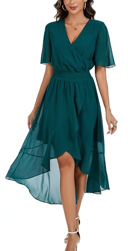 Image of Kormei Women Short Sleeve V Neck Floral High Low Flowy Summer Party Long Maxi Dress
