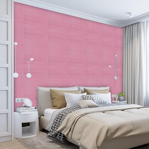Image of Self-Adhesive Waterproof PE Foam 3D Wall Panels Wallpaper Sticker for Bathroom, Living Room, and Home Decoration (70 x 77cm, Appx. 5.8Sq Feet) (100, Pink)