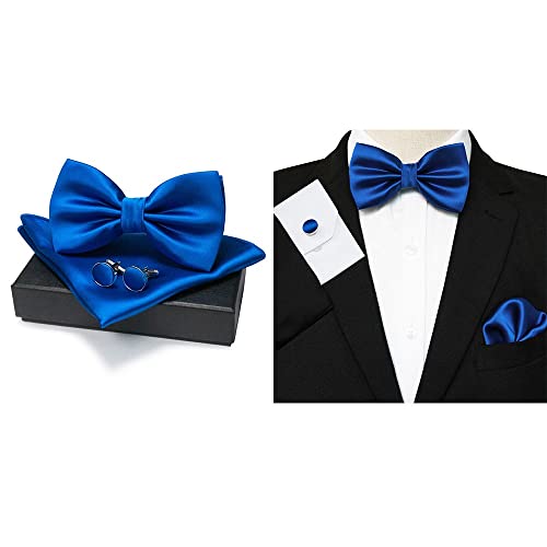 Set de corbata de moño para hombre con gemelos y pañuelo miniatura 3
