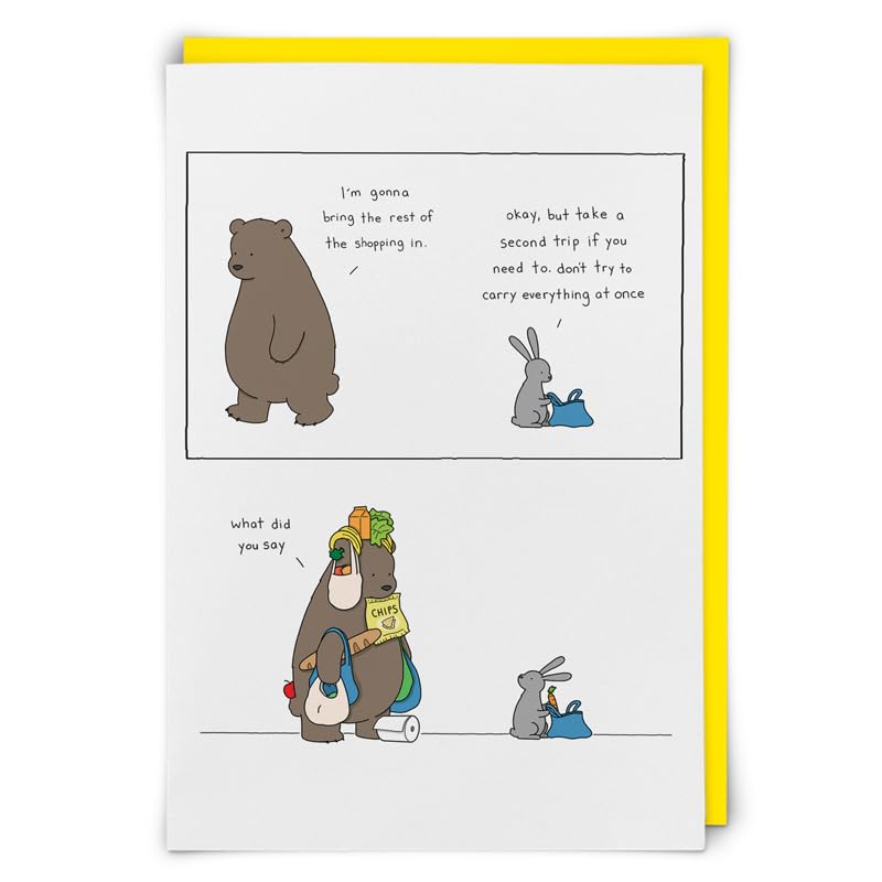 Redback CardsBirthday/Blank Funny Card for Men/Women - General Humour Male/Female Card - Bear and Rabbit - Bringing the Shopping In - Eco-Friendly and Recyclable