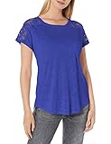 Paper + Tee Women's Short Sleeve Lace Trim Shoulder Top