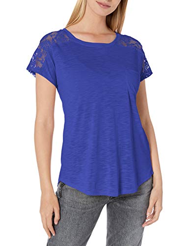 Paper + Tee Women's Short Sleeve Lace Trim Shoulder Top