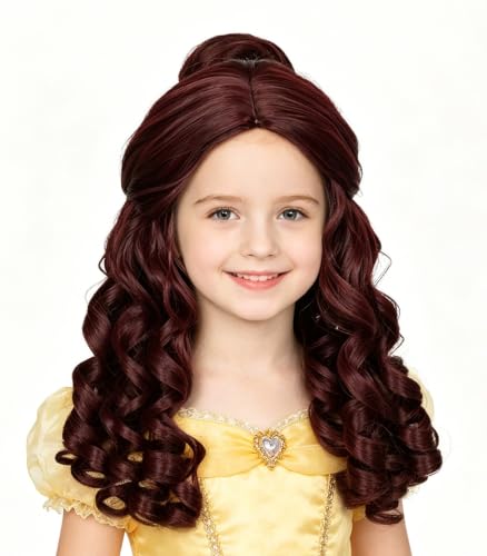 Probeauty Brown Long Wavy Wig for Princess Cosplay Wigs with Detachable Bun Halloween Costume Hair Wig