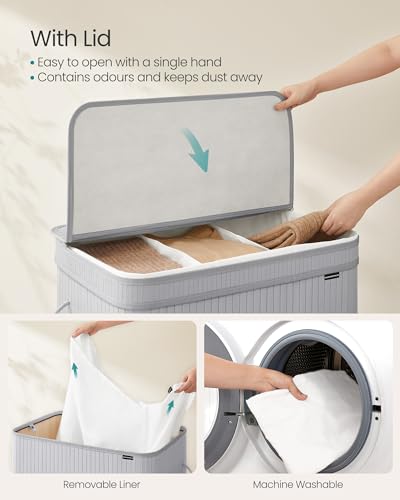 SONGMICS Laundry Hamper with Lid, Bamboo Laundry Basket, Removable Machine Washable Hamper Basket, with Handles, 150 L, for Laundry Room, Bedroom, Washroom, Dove Grey LCB062G01 - Cosy Home Interiors SONGMICS Laundry Hamper with Lid, Bamboo Laundry Basket, Removable Machine Washable Hamper Basket, with Handles, 150 L, for Laundry Room, Bedroom, Washroom, Dove Grey LCB062G01 - Image 3