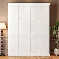 ivaniti 70.8\" Tall Farmhouse Kitchen Pantry Cabinet with Doors, Modular Storage Cabinet with 4-Tier Adjustable Shelves, White, Wooden Hutch for Kitchen, Living Room, Set of 2