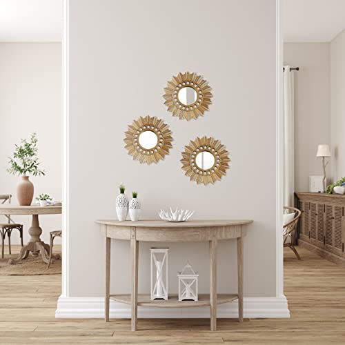 Image of Mirrorize 10 inch Gold Circle Mirror Wall Decor Set, Gold Round Mirrors Accent Decor for Living Room, Decorative Gold Mirrors for Wall Decor Set of 3, (IMP8565)